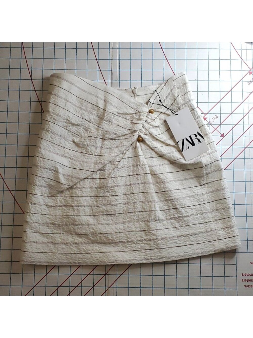 Zara Mini Draped Skirt Women's Size Small New Short Oyster White Black Stripe
